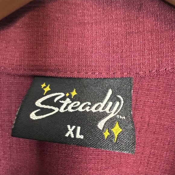 Steady Clothing USA Rockabilly Hot Rod Panel Shirt Burgundy Men’s XL - Picture 2 of 6